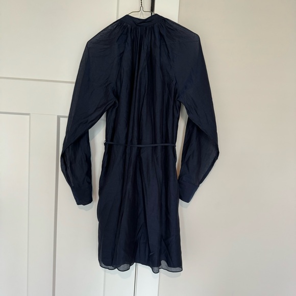 Rebecca Taylor Silk Cotton Navy Blue Long Sleeve Tie Belt Mini Dress Small - Picture 5 of 7